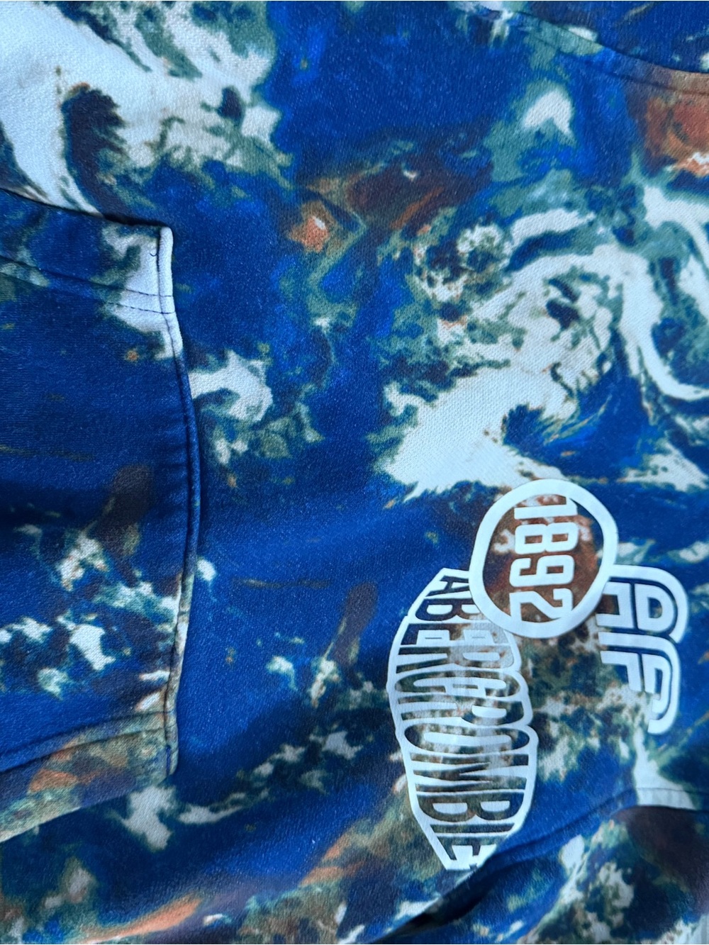 abercrombie kids Blue Tie-Dye Hoodie with White Logo